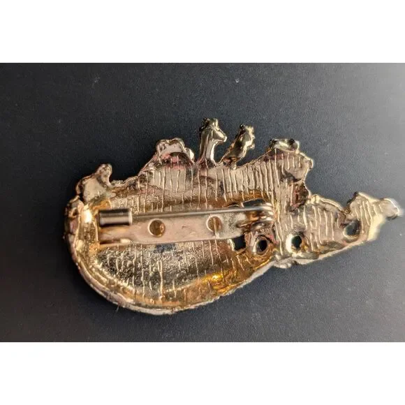 Vintage Noah’s Ark Brooch C-Clasp Antiqued Gold Tone Biblical Animal Pin 3D - Picture 3 of 5